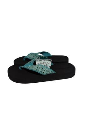 TIDEWATER Flip Flops Boardwalk Leopard Teal Size 11 NWT